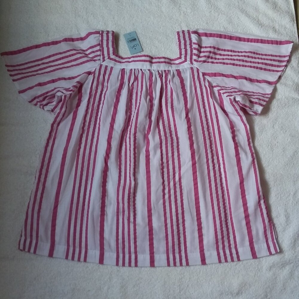 New LOFT Poplin Square -Neck Striped Top PS